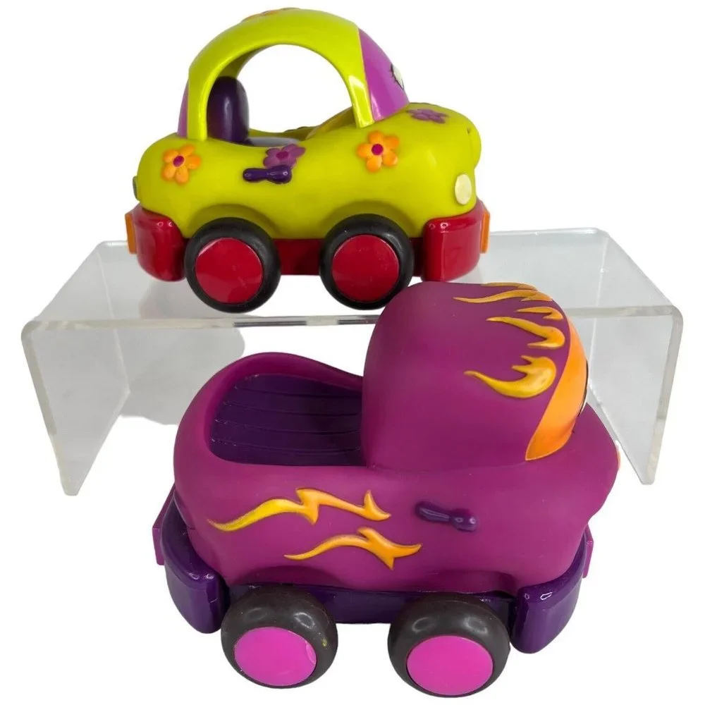 Battat‎ Just B You Pull Back And Go Set Of 4 Rubber Friction Toy Cars Tiger Lot